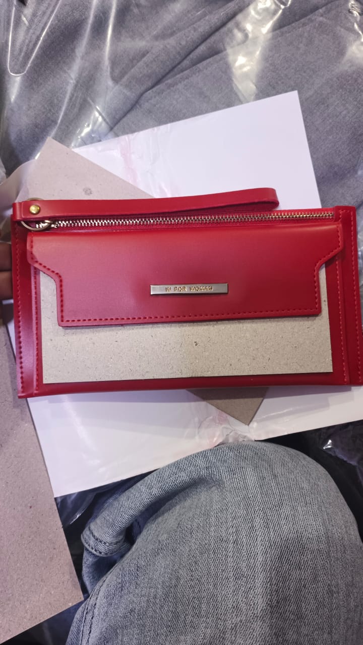 Vibrant Red Faux Leather Wristlet Clutch Wallet