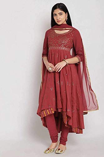 BIBA Women Cotton Anarkali Kurta Churidar Suit Set