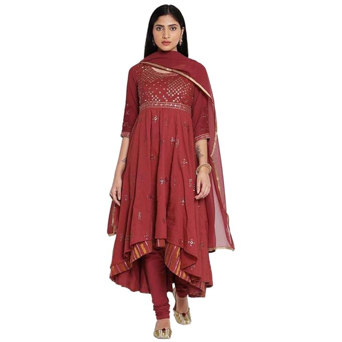 BIBA Women Cotton Anarkali Kurta Churidar Suit Set