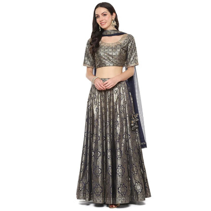 BIBA Women Printed Straight Polyester Readymade Lehenga Set