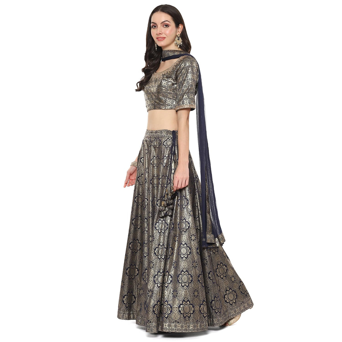 BIBA Women Printed Straight Polyester Readymade Lehenga Set
