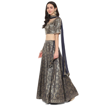 BIBA Women Printed Straight Polyester Readymade Lehenga Set