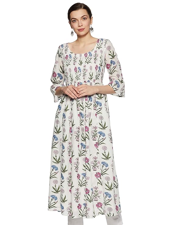 BIBA Women's Cotton Bubble Hem Knee-Long Dress