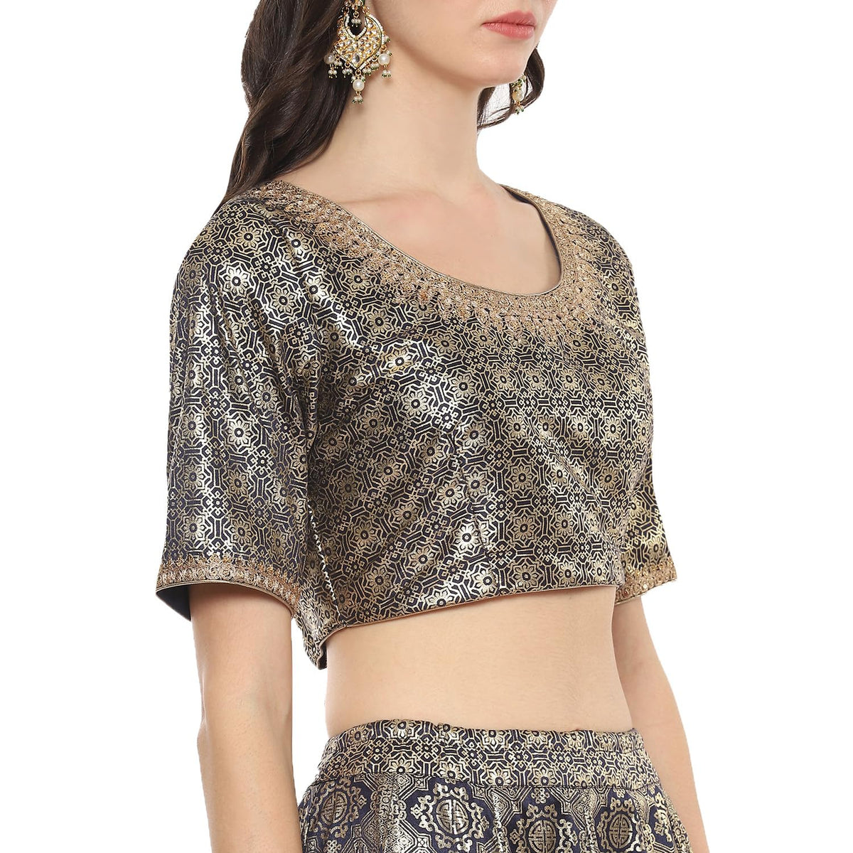 BIBA Women Printed Straight Polyester Readymade Lehenga Set