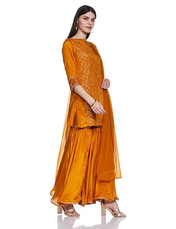 BIBA Women Art Silk Kurta Garara Suit Set