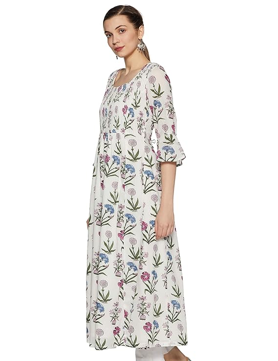 BIBA Women's Cotton Bubble Hem Knee-Long Dress