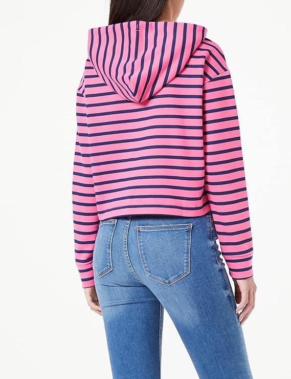 Women's Cropped Striped Cotton Hoodie - Pink, Black, Yellow