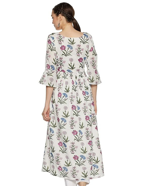 BIBA Women's Cotton Bubble Hem Knee-Long Dress