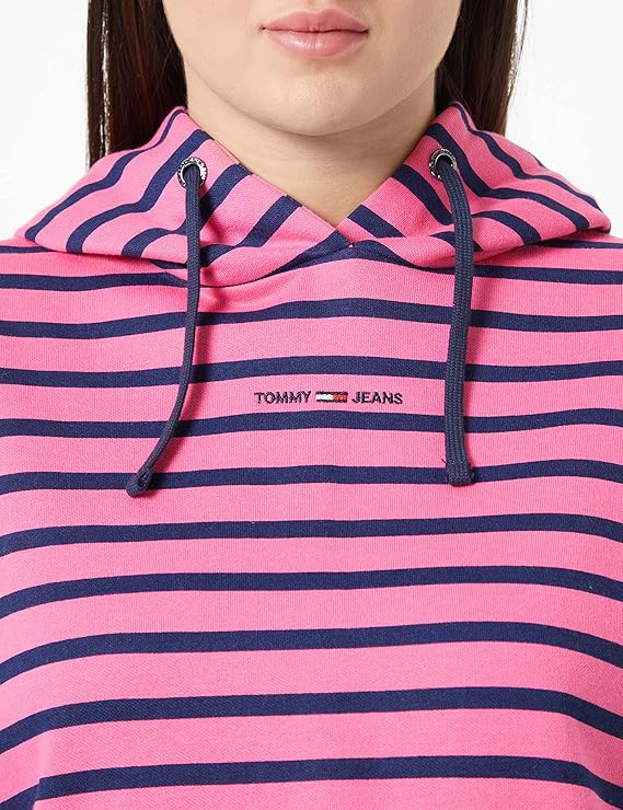 Women's Cropped Striped Cotton Hoodie - Pink, Black, Yellow