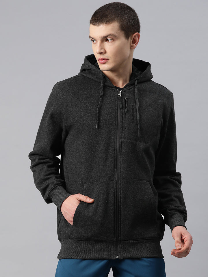 Men's Full-Zip Dark Grey Fleece Lined Hoodie