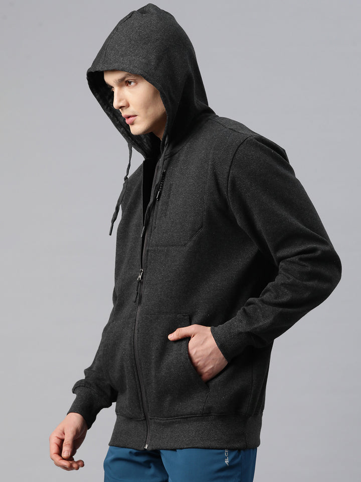 Men's Full-Zip Dark Grey Fleece Lined Hoodie