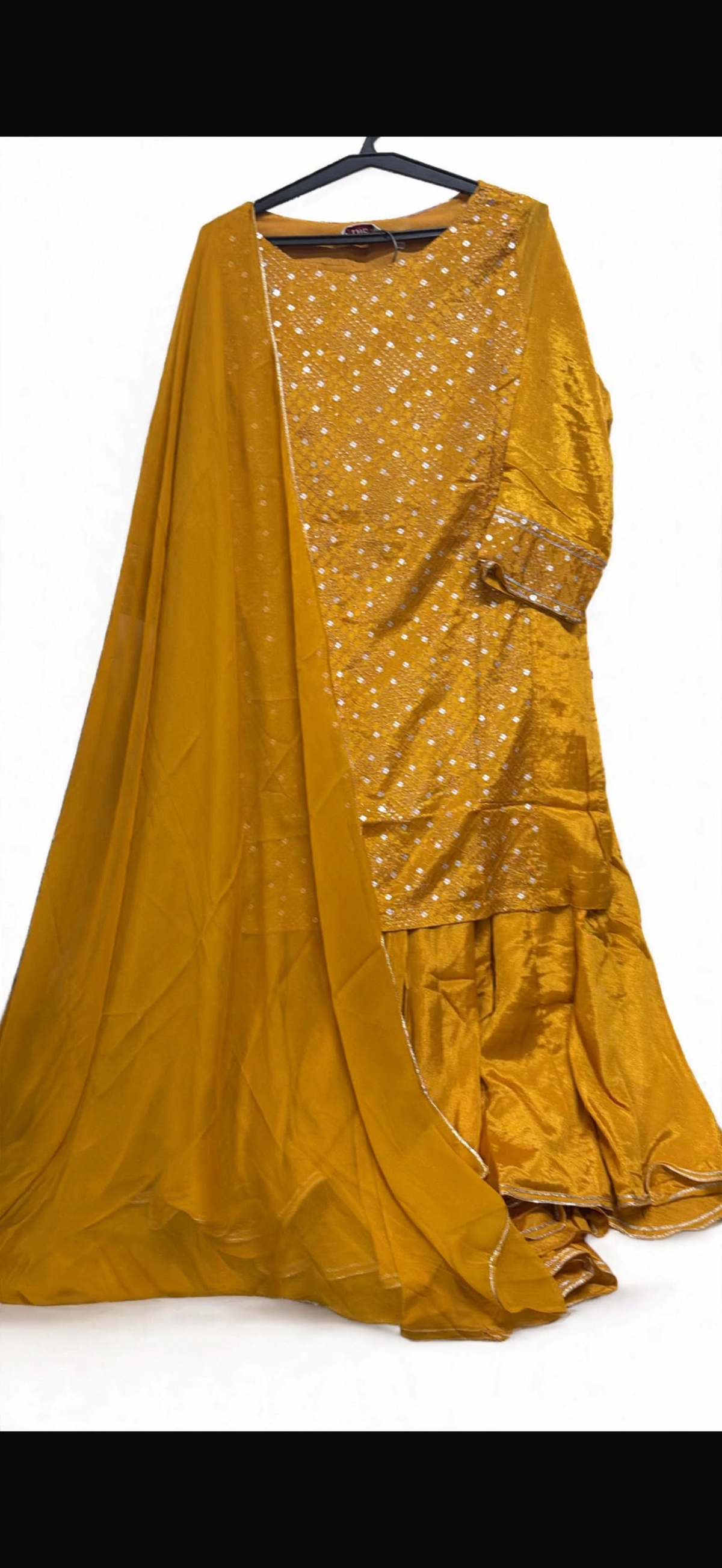 Women's Mustard Yellow Chinon Sharara Set with Sequin Work & Dupatta - Festive Wear