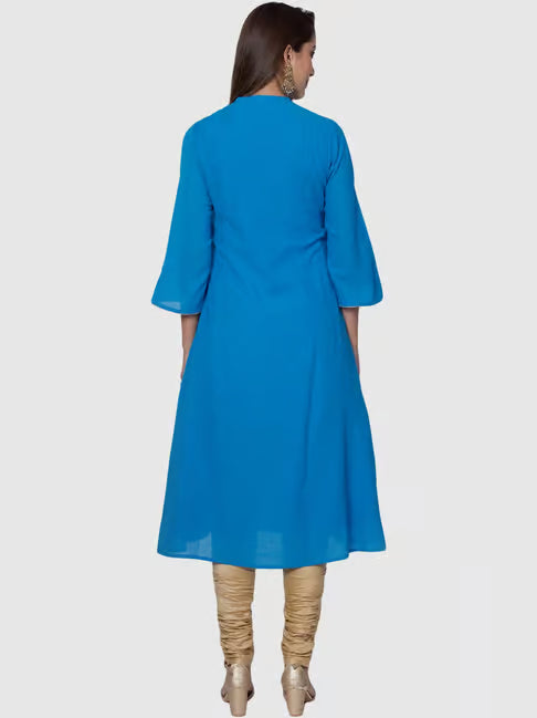 Blue Cotton Embroidered Straight Kurta