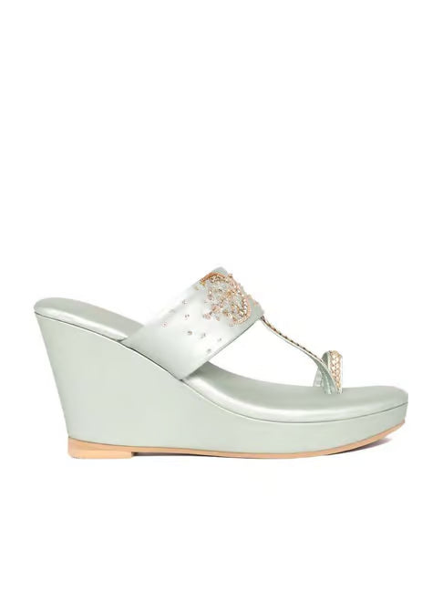 Women's Pastel Green Toe Ring Wedges