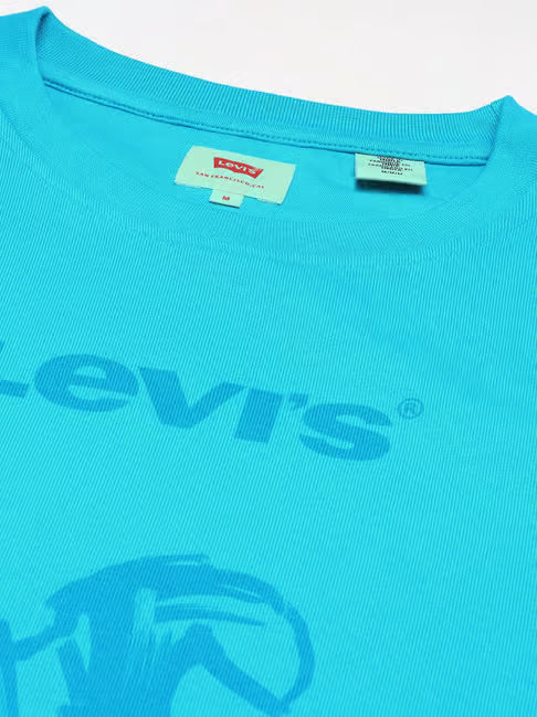 Blue Cotton Regular Fit Printed Sweatshirt