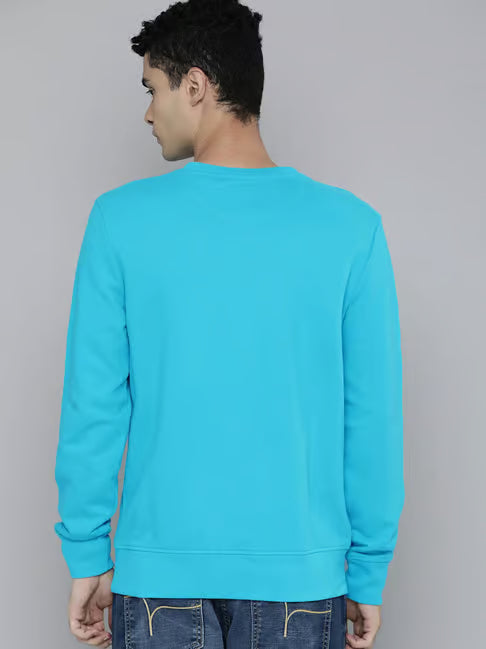Blue Cotton Regular Fit Printed Sweatshirt