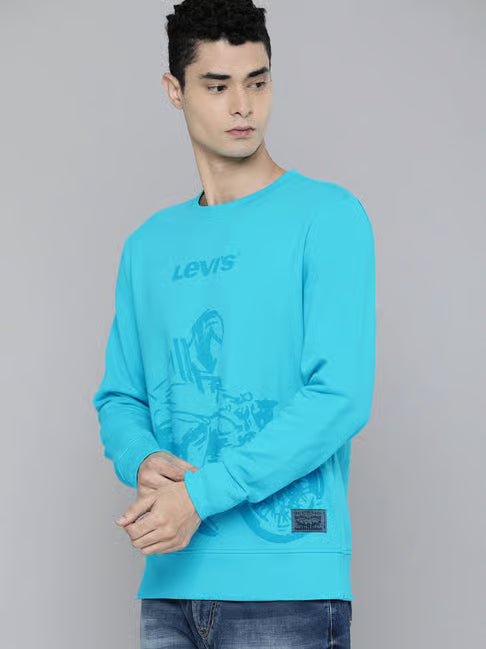 Blue Cotton Regular Fit Printed Sweatshirt