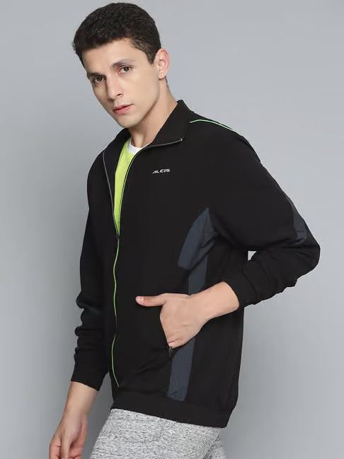 Black Slim Fit High Neck Sports Jacket