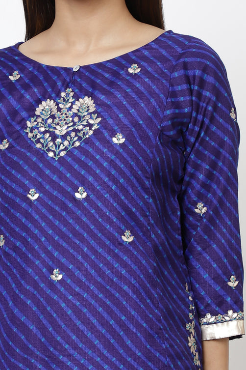 Blue Art Silk A-Line Kurta Churidar Suit Set