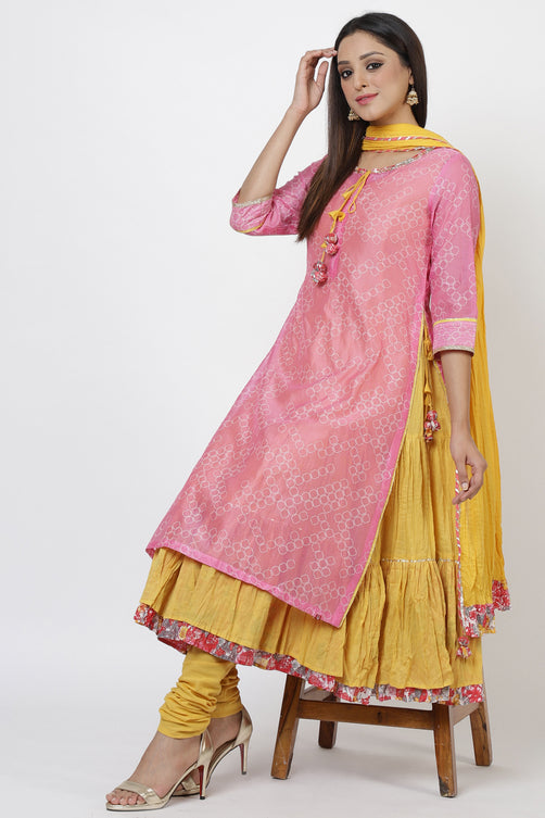 Women Embroidered Cotton Blend A-line Kurta  (Pink)