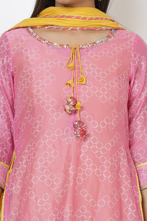 Women Embroidered Cotton Blend A-line Kurta  (Pink)