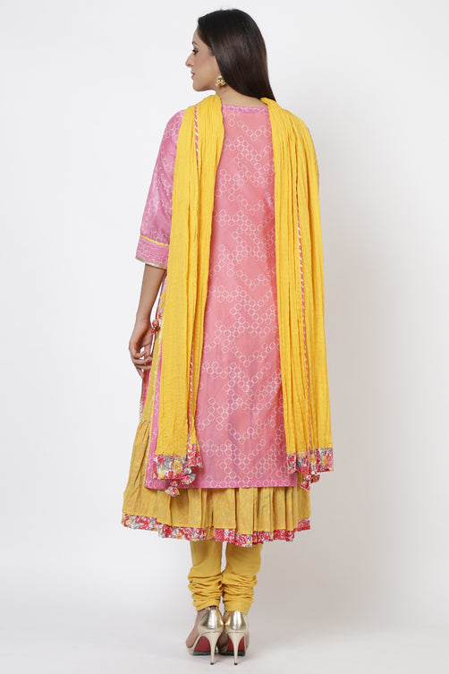 Women Embroidered Cotton Blend A-line Kurta  (Pink)